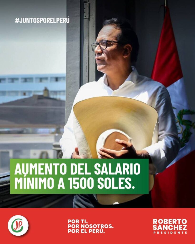 Roberto Sanchez propuso subir la remuneracion minima vital de 1130 a 1500 a partir de Julio de 2026 si, llegara a ser presidente